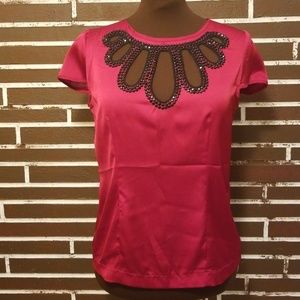 Elegant red cutout neckline with black beading